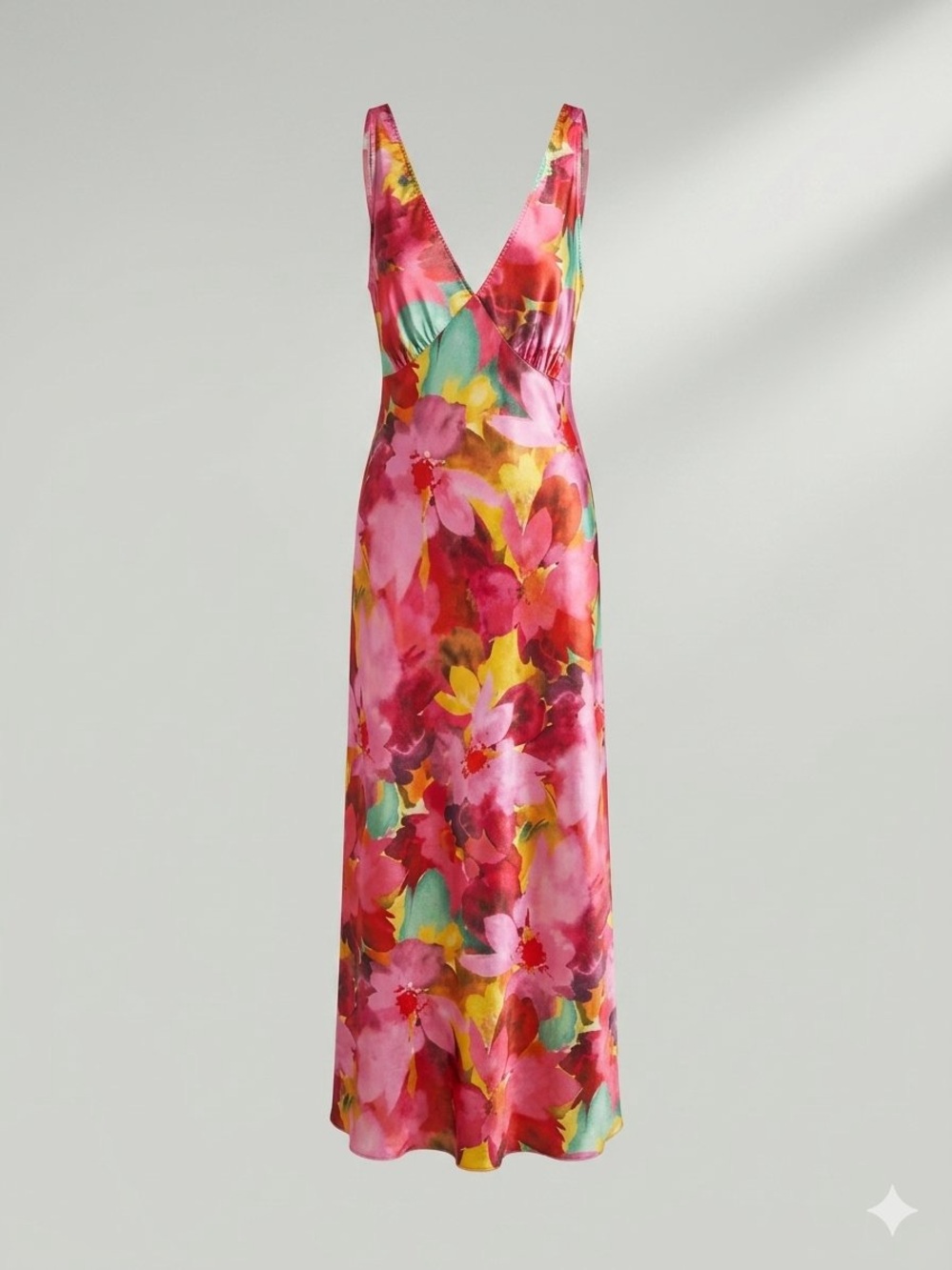 NWT bebe Pink Floral V-Neck midi Dress with Multicolor Print